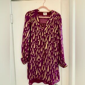 Milly Long Sleeve Dress in Purple with Gold Accents
